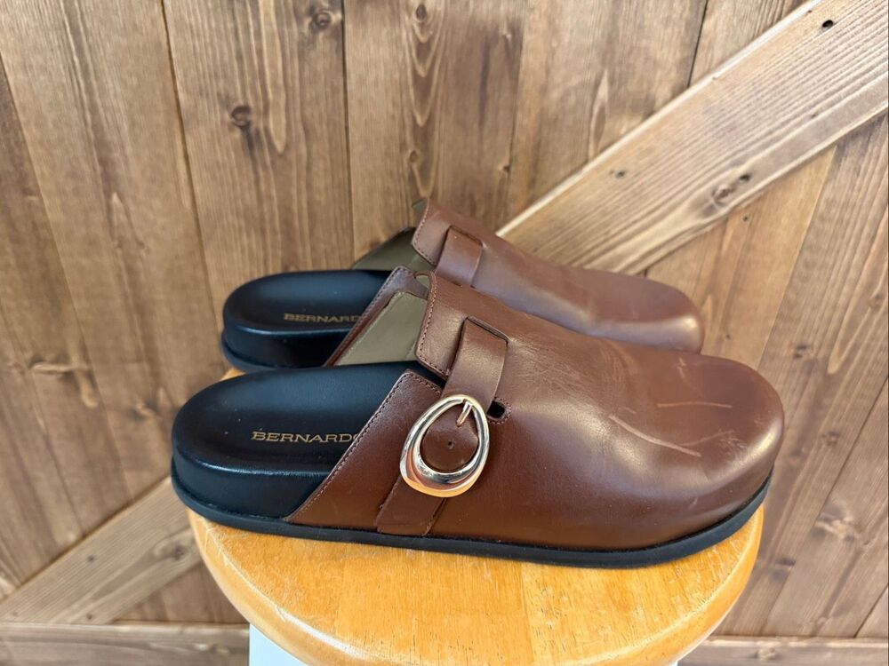 Bernardo Women’s Size 10 Brown Leather Buckle Mule Clogs Slip-On Shoes